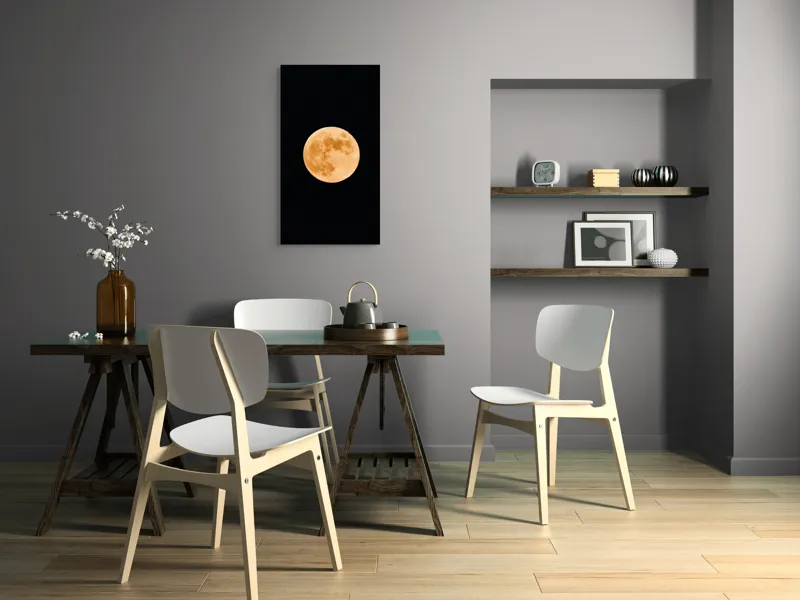 Tablou Canvas, "Luna plină luminând cerul nopții", Lună, Portocalie, Noapte, Cer, Strălucire, Mister, Frumusețe, Rotunjime, Contrast, Senzație, 50 x 90 cm – poza 4