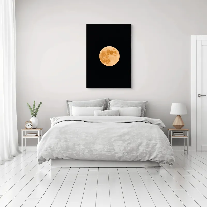 Tablou Canvas, "Luna plină luminând cerul nopții", Lună, Portocalie, Noapte, Cer, Strălucire, Mister, Frumusețe, Rotunjime, Contrast, Senzație, 70 x 100 cm – poza 3