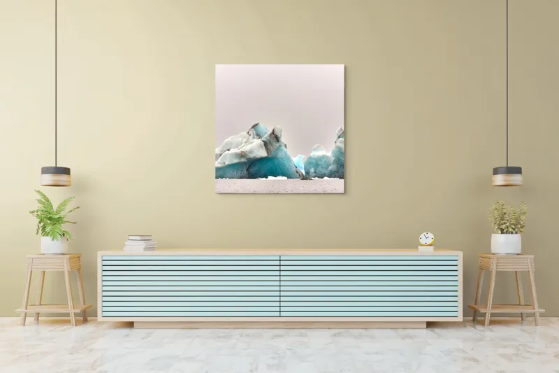Tablou Canvas, "Tărâmul ghețurilor albastre misterioase", Gheață, Ocean, Ceață, Albastru, Rece, Liniște, Natură, 100 x 100 cm – poza 5