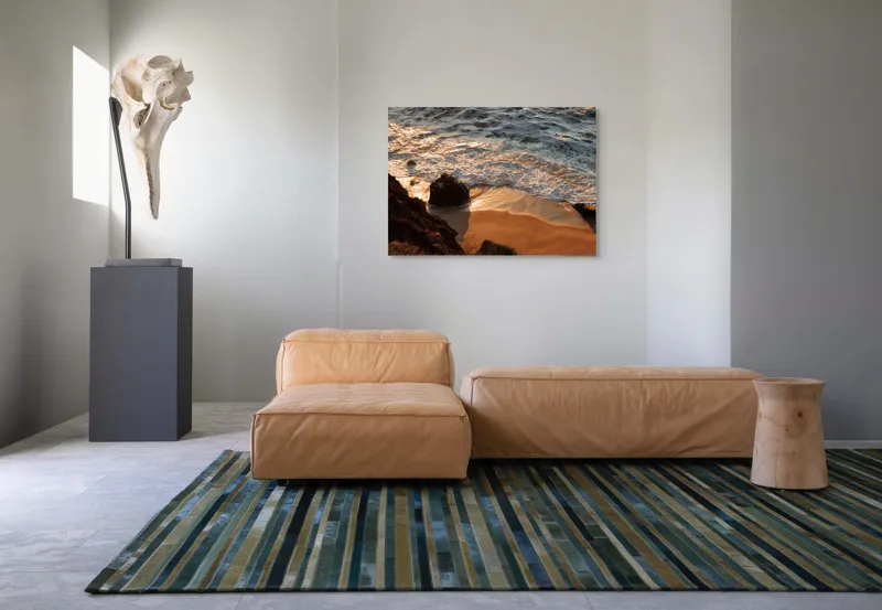 Tablou Canvas, "Reflexiile soarelui pe valuri line", Valuri, Nisip, Apus, Stânci, Spumă, 100 x 70 cm – poza 7