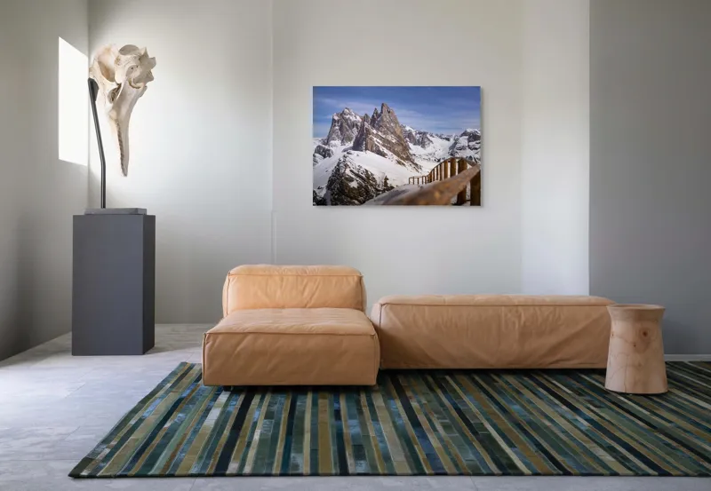 Tablou Canvas, "Drumul spre vârful înzăpezit alpin", Munte, Zăpadă, Cer, Stâncă, Potecă, Iarnă, Priveliște, Senin, Vârfuri, Natură, 100 x 70 cm – poza 7