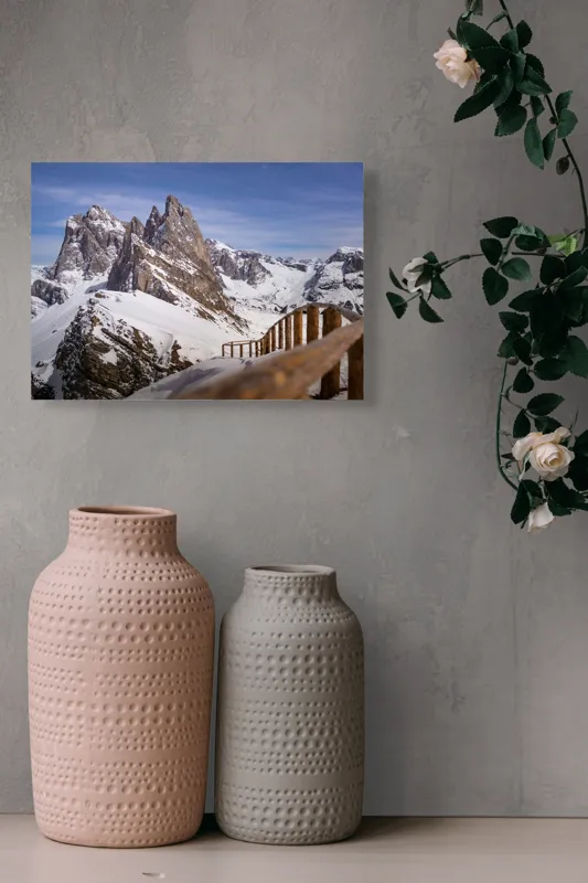 Tablou Canvas, "Drumul spre vârful înzăpezit alpin", Munte, Zăpadă, Cer, Stâncă, Potecă, Iarnă, Priveliște, Senin, Vârfuri, Natură, 54 x 39 cm – poza 8