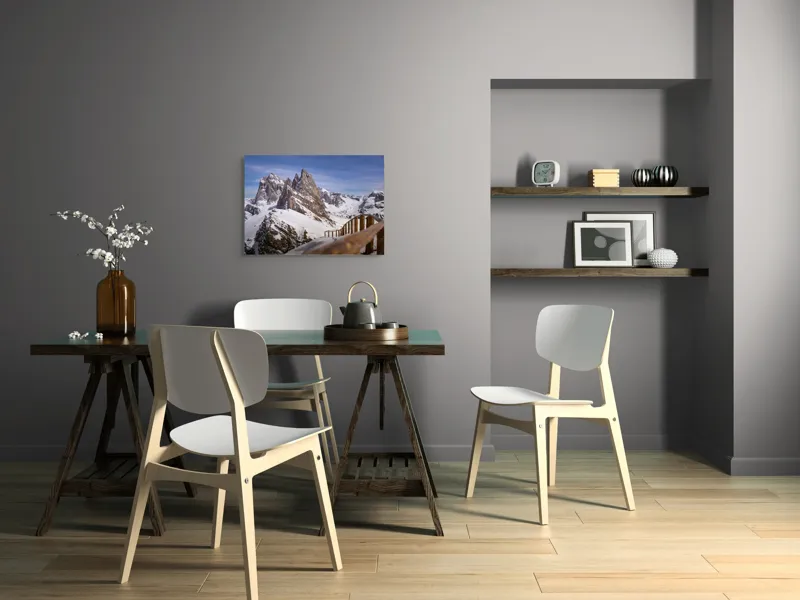 Tablou Canvas, "Drumul spre vârful înzăpezit alpin", Munte, Zăpadă, Cer, Stâncă, Potecă, Iarnă, Priveliște, Senin, Vârfuri, Natură, 70 x 50 cm – poza 5