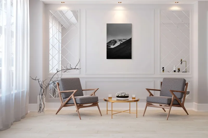 Tablou Canvas, "Munți austeri sub cer înnorat", Sumbru, Montan, Înghețat, Solitar, Noros, Pustiu, Rece, Abrupt, 70 x 100 cm – poza 8