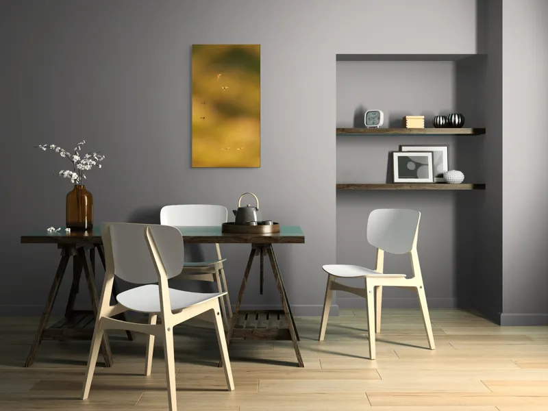 Tablou Canvas, "Dansul țânțarilor în lumina apusului", Țânțari, Zbor, Etereal, Apus, Delicatețe, Natură, 50 x 90 cm – poza 4