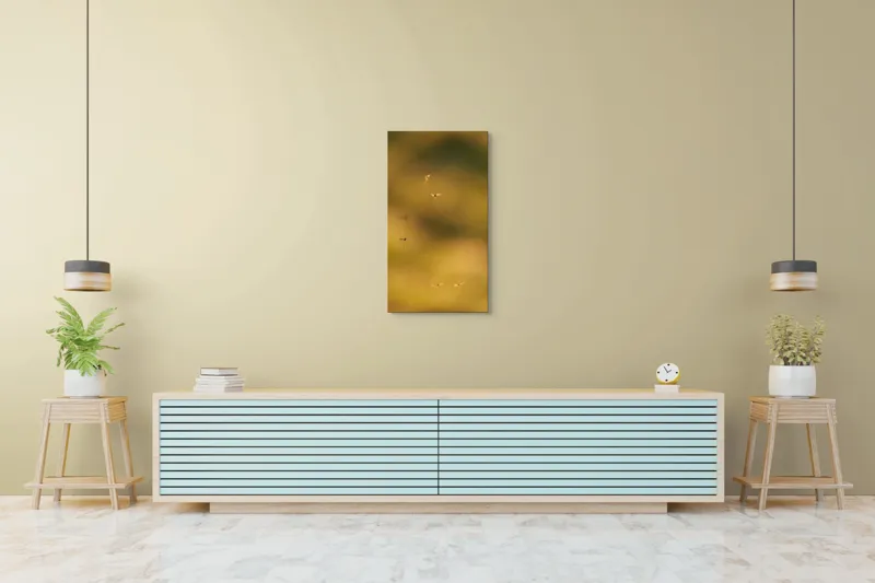 Tablou Canvas, "Dansul țânțarilor în lumina apusului", Țânțari, Zbor, Etereal, Apus, Delicatețe, Natură, 50 x 90 cm – poza 6