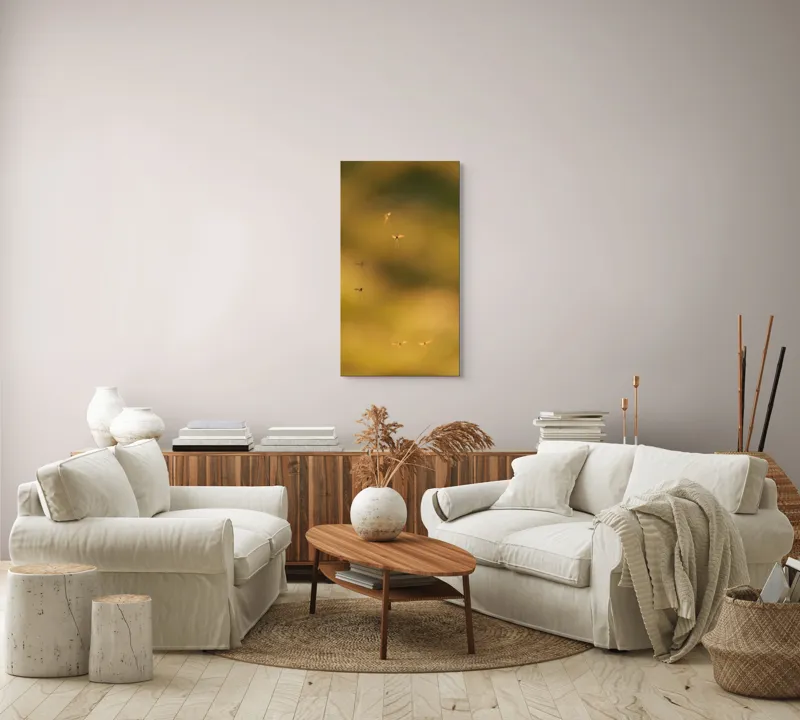 Tablou Canvas, "Dansul țânțarilor în lumina apusului", Țânțari, Zbor, Etereal, Apus, Delicatețe, Natură, 50 x 90 cm – poza 7