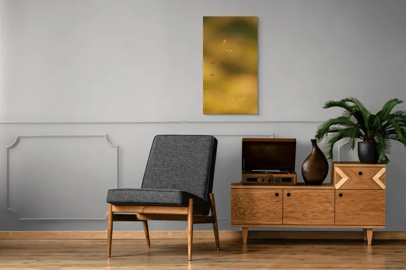 Tablou Canvas, "Dansul țânțarilor în lumina apusului", Țânțari, Zbor, Etereal, Apus, Delicatețe, Natură, 50 x 90 cm – poza 8