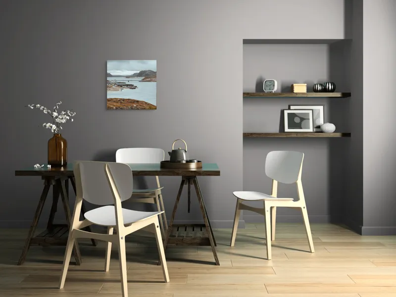 Tablou Canvas, "Peisaj nordic cu fiord și sat", Nor, Liniște, Peisaj, Munți, Apă, Nori, Hărțiș, Toamnă, Natură, Vedere, 50 x 50 cm – poza 8