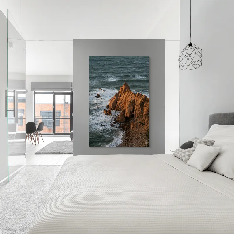 Tablou Canvas, "Ape sărate la stânci ascuțite", Stânci, Apus, Ocean, Valuri, Natură, Coastă, Peisaj, Dramatic, Stâncoasă, Înalțime., 100 x 150 cm – poza 5