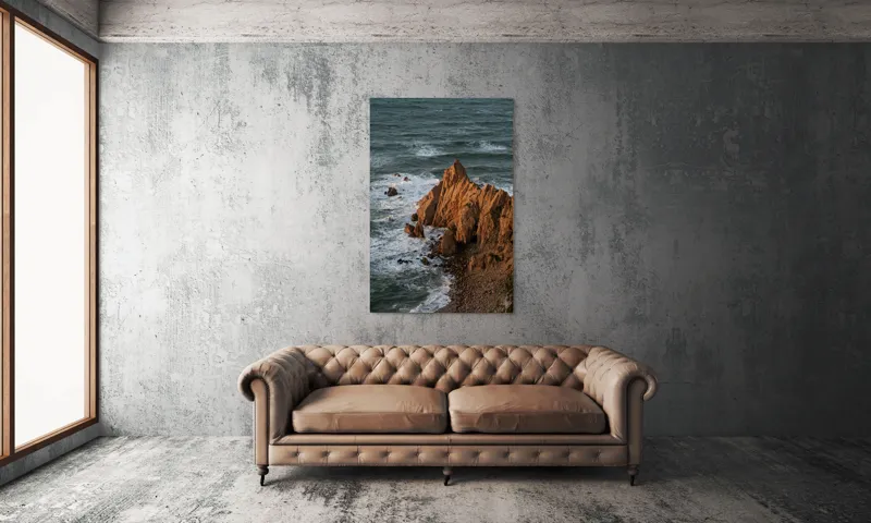 Tablou Canvas, "Ape sărate la stânci ascuțite", Stânci, Apus, Ocean, Valuri, Natură, Coastă, Peisaj, Dramatic, Stâncoasă, Înalțime., 100 x 150 cm – poza 6