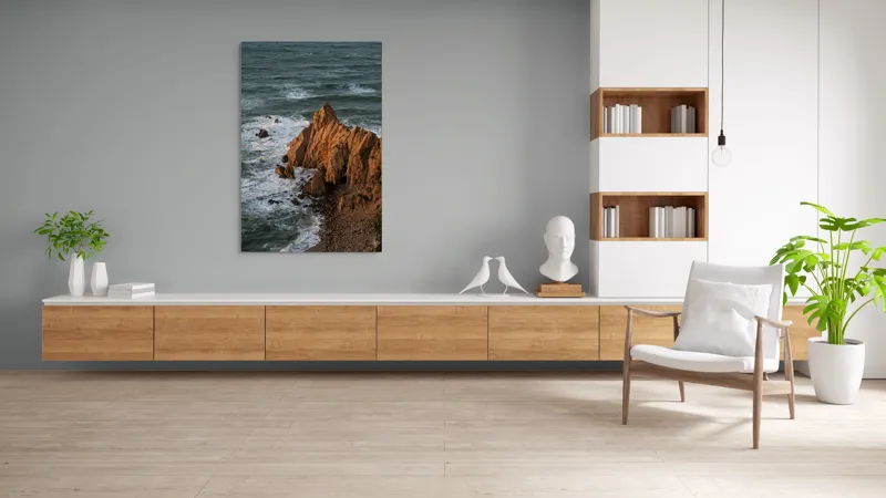 Tablou Canvas, "Ape sărate la stânci ascuțite", Stânci, Apus, Ocean, Valuri, Natură, Coastă, Peisaj, Dramatic, Stâncoasă, Înalțime., 100 x 150 cm – poza 8