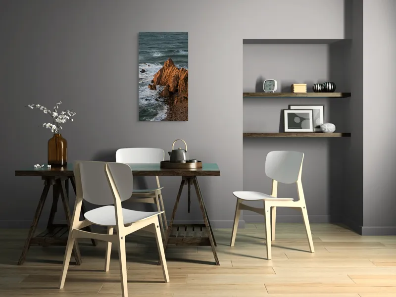 Tablou Canvas, "Ape sărate la stânci ascuțite", Stânci, Apus, Ocean, Valuri, Natură, Coastă, Peisaj, Dramatic, Stâncoasă, Înalțime., 50 x 90 cm – poza 4
