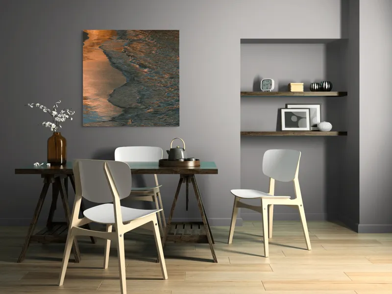 Tablou Canvas, "Reflexii ale amurgului pe mare", Apus, Reflexii, Valuri, Textură, Lumină, Mal, Apă, Calm., 100 x 100 cm – poza 6