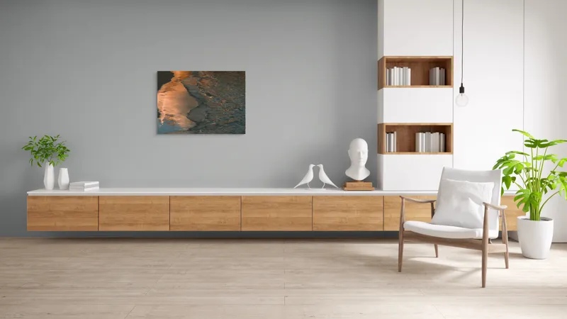 Tablou Canvas, "Reflexii ale amurgului pe mare", Apus, Reflexii, Valuri, Textură, Lumină, Mal, Apă, Calm., 100 x 70 cm – poza 6