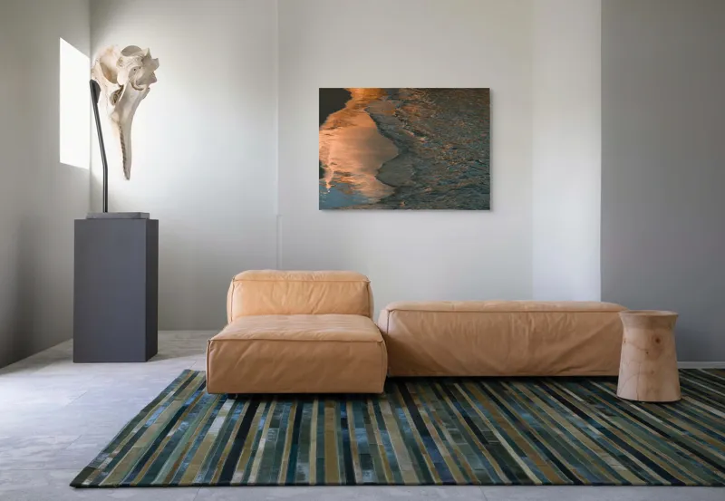 Tablou Canvas, "Reflexii ale amurgului pe mare", Apus, Reflexii, Valuri, Textură, Lumină, Mal, Apă, Calm., 100 x 70 cm – poza 7