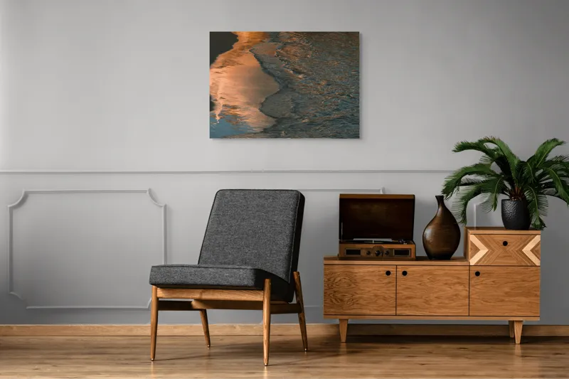 Tablou Canvas, "Reflexii ale amurgului pe mare", Apus, Reflexii, Valuri, Textură, Lumină, Mal, Apă, Calm., 100 x 70 cm – poza 8