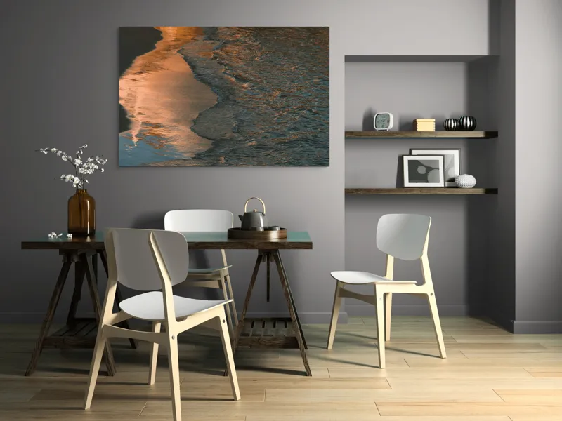 Tablou Canvas, "Reflexii ale amurgului pe mare", Apus, Reflexii, Valuri, Textură, Lumină, Mal, Apă, Calm., 150 x 100 cm – poza 5