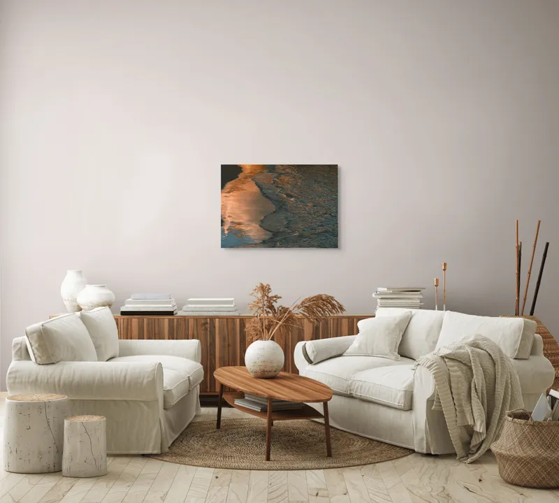 Tablou Canvas, "Reflexii ale amurgului pe mare", Apus, Reflexii, Valuri, Textură, Lumină, Mal, Apă, Calm., 70 x 50 cm – poza 6