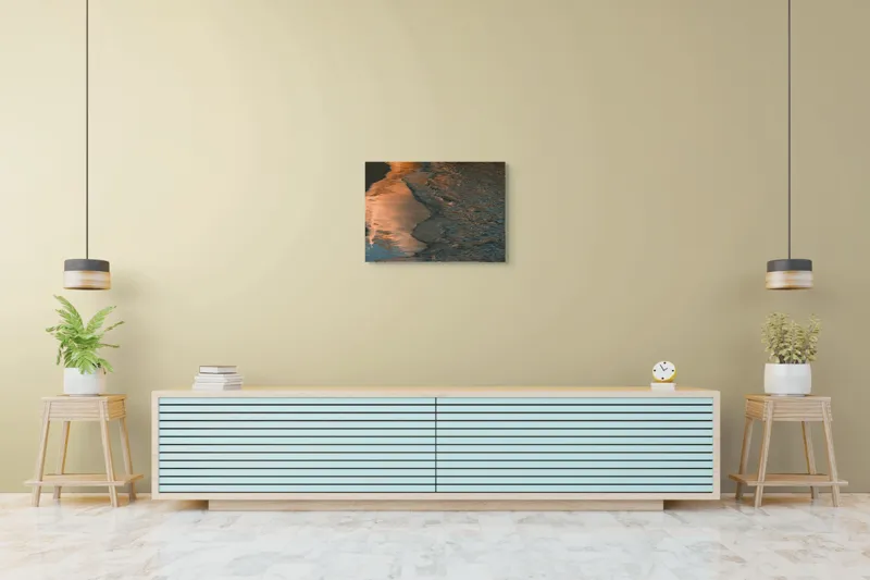 Tablou Canvas, "Reflexii ale amurgului pe mare", Apus, Reflexii, Valuri, Textură, Lumină, Mal, Apă, Calm., 70 x 50 cm – poza 7