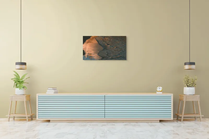 Tablou Canvas, "Reflexii ale amurgului pe mare", Apus, Reflexii, Valuri, Textură, Lumină, Mal, Apă, Calm., 90 x 50 cm – poza 5