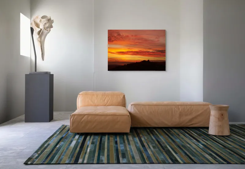 Tablou Canvas, "Răsărit de foc peste coline", Apus, Cer, Nor, Peisaj, Siluetă, Culoare, Horizon, Lumină, Gradienți, Timp, Natură, 100 x 70 cm – poza 7