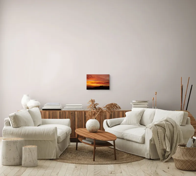 Tablou Canvas, "Răsărit de foc peste coline", Apus, Cer, Nor, Peisaj, Siluetă, Culoare, Horizon, Lumină, Gradienți, Timp, Natură, 39 x 26 cm – poza 7