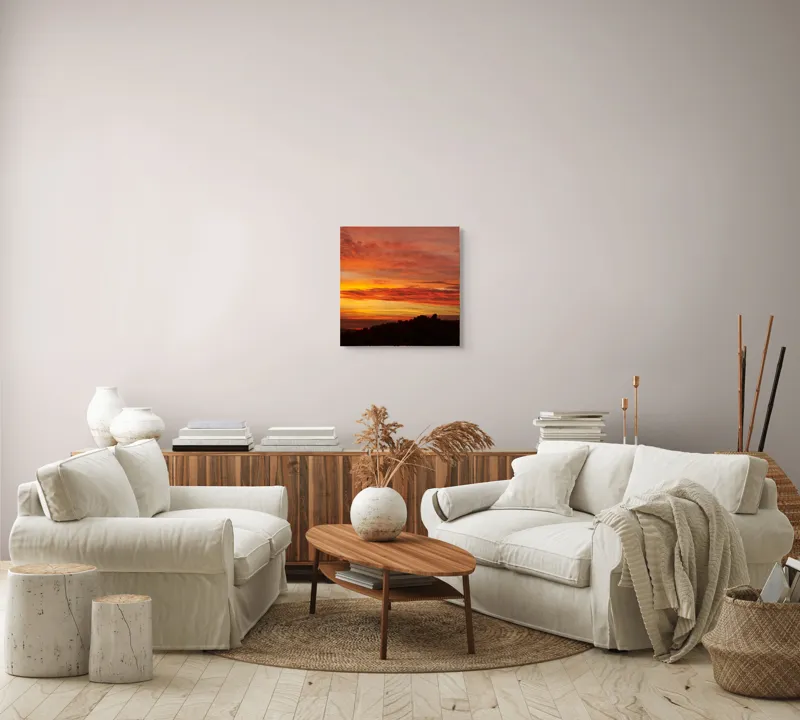 Tablou Canvas, "Răsărit de foc peste coline", Apus, Cer, Nor, Peisaj, Siluetă, Culoare, Horizon, Lumină, Gradienți, Timp, Natură, 50 x 50 cm – poza 7
