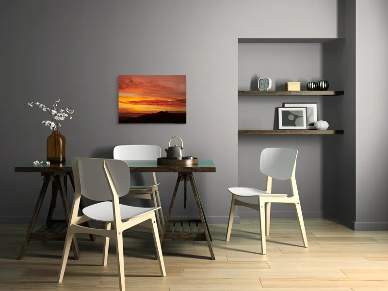 Tablou Canvas, "Răsărit de foc peste coline", Apus, Cer, Nor, Peisaj, Siluetă, Culoare, Horizon, Lumină, Gradienți, Timp, Natură, 70 x 50 cm – poza 5