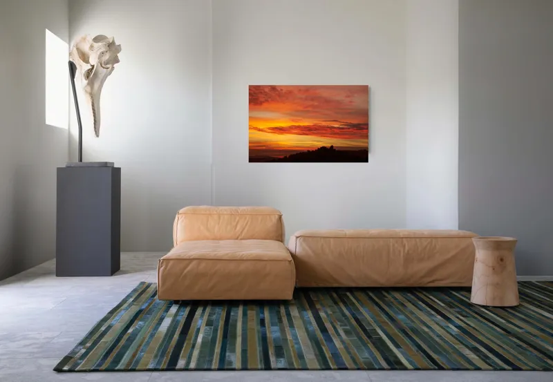 Tablou Canvas, "Răsărit de foc peste coline", Apus, Cer, Nor, Peisaj, Siluetă, Culoare, Horizon, Lumină, Gradienți, Timp, Natură, 90 x 50 cm – poza 8