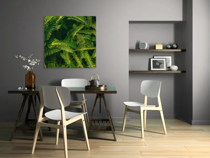 Tablou Canvas, "Ferigi verzi în lumina soarelui", Frunze, Verzi, Luxuriante, Natură, Abundență, Vegetație, Frumusețe, Vitalitate, Textură, Prospețime, 100 x 100 cm – poza 6