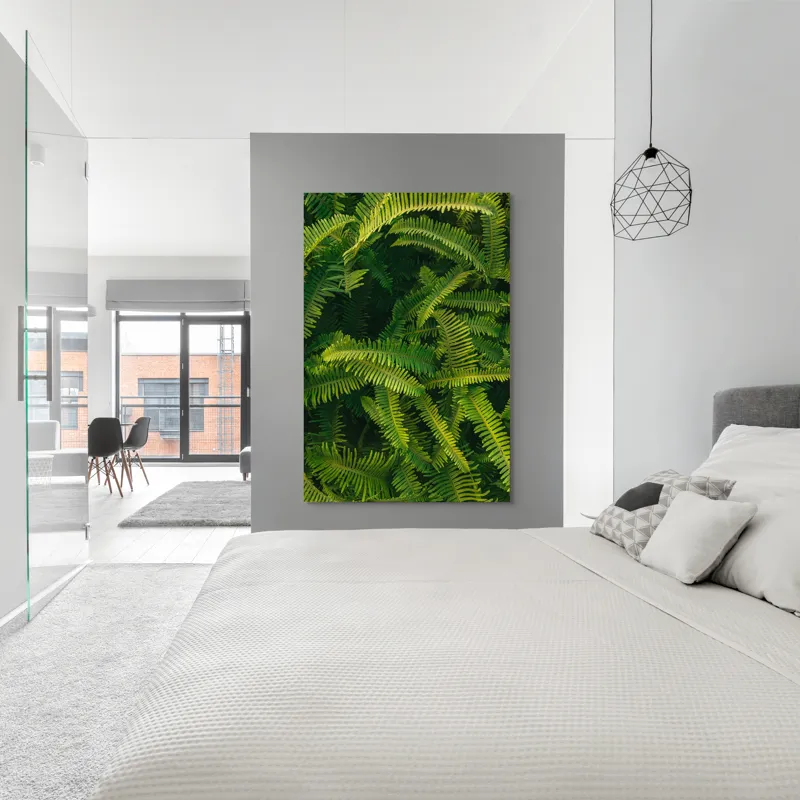 Tablou Canvas, "Ferigi verzi în lumina soarelui", Frunze, Verzi, Luxuriante, Natură, Abundență, Vegetație, Frumusețe, Vitalitate, Textură, Prospețime, 100 x 150 cm – poza 5