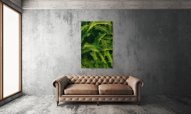 Tablou Canvas, "Ferigi verzi în lumina soarelui", Frunze, Verzi, Luxuriante, Natură, Abundență, Vegetație, Frumusețe, Vitalitate, Textură, Prospețime, 100 x 150 cm – poza 6