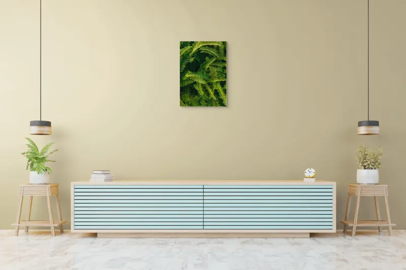 Tablou Canvas, "Ferigi verzi în lumina soarelui", Frunze, Verzi, Luxuriante, Natură, Abundență, Vegetație, Frumusețe, Vitalitate, Textură, Prospețime, 50 x 70 cm – poza 6