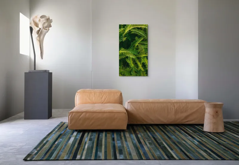 Tablou Canvas, "Ferigi verzi în lumina soarelui", Frunze, Verzi, Luxuriante, Natură, Abundență, Vegetație, Frumusețe, Vitalitate, Textură, Prospețime, 50 x 90 cm – poza 5