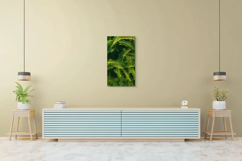 Tablou Canvas, "Ferigi verzi în lumina soarelui", Frunze, Verzi, Luxuriante, Natură, Abundență, Vegetație, Frumusețe, Vitalitate, Textură, Prospețime, 50 x 90 cm – poza 6