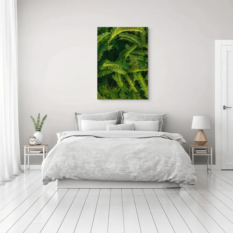 Tablou Canvas, "Ferigi verzi în lumina soarelui", Frunze, Verzi, Luxuriante, Natură, Abundență, Vegetație, Frumusețe, Vitalitate, Textură, Prospețime, 70 x 100 cm – poza 3