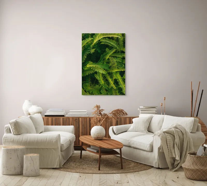 Tablou Canvas, "Ferigi verzi în lumina soarelui", Frunze, Verzi, Luxuriante, Natură, Abundență, Vegetație, Frumusețe, Vitalitate, Textură, Prospețime, 70 x 100 cm – poza 4