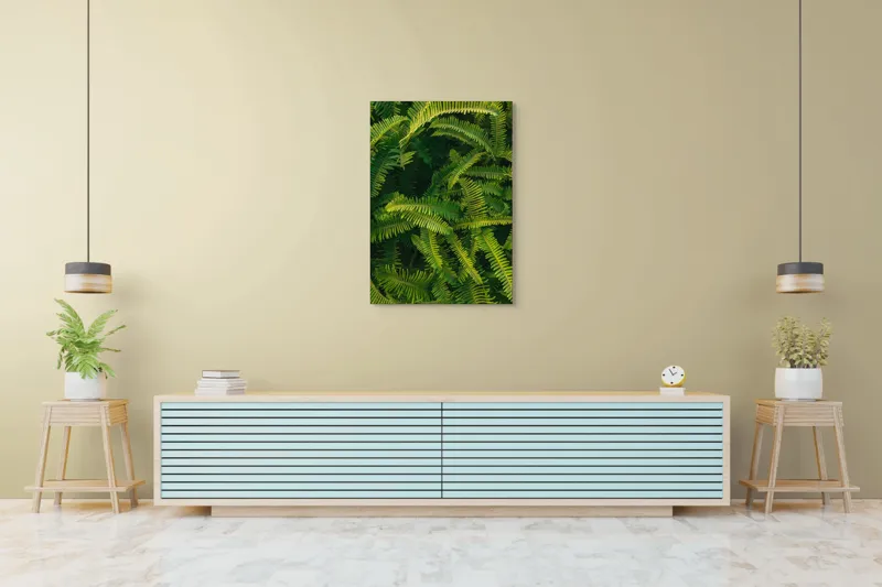 Tablou Canvas, "Ferigi verzi în lumina soarelui", Frunze, Verzi, Luxuriante, Natură, Abundență, Vegetație, Frumusețe, Vitalitate, Textură, Prospețime, 70 x 100 cm – poza 5