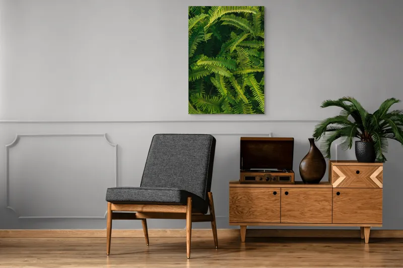 Tablou Canvas, "Ferigi verzi în lumina soarelui", Frunze, Verzi, Luxuriante, Natură, Abundență, Vegetație, Frumusețe, Vitalitate, Textură, Prospețime, 70 x 100 cm – poza 6