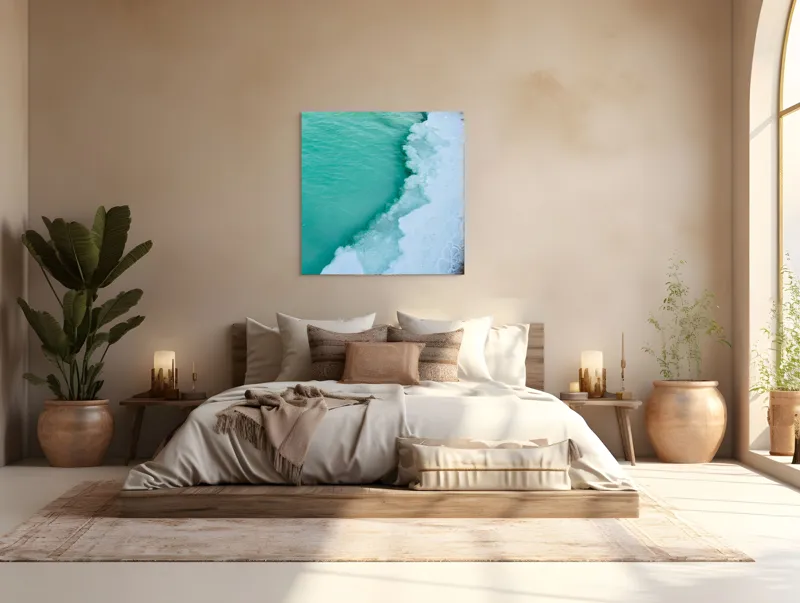 Tablou Canvas, "Valurile înghețate ale mării verzi", Turcoaz, Gheață, Ocean, Valuri, Mal, Spumă, Natură, Liniște, Frig, Contrast, 100 x 100 cm – poza 4