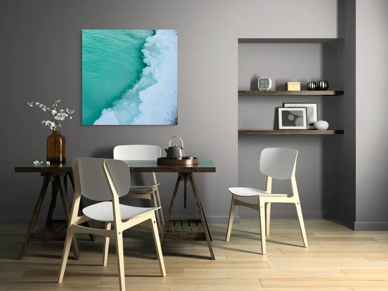 Tablou Canvas, "Valurile înghețate ale mării verzi", Turcoaz, Gheață, Ocean, Valuri, Mal, Spumă, Natură, Liniște, Frig, Contrast, 100 x 100 cm – poza 6