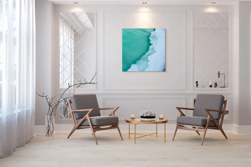 Tablou Canvas, "Valurile înghețate ale mării verzi", Turcoaz, Gheață, Ocean, Valuri, Mal, Spumă, Natură, Liniște, Frig, Contrast, 100 x 100 cm – poza 7