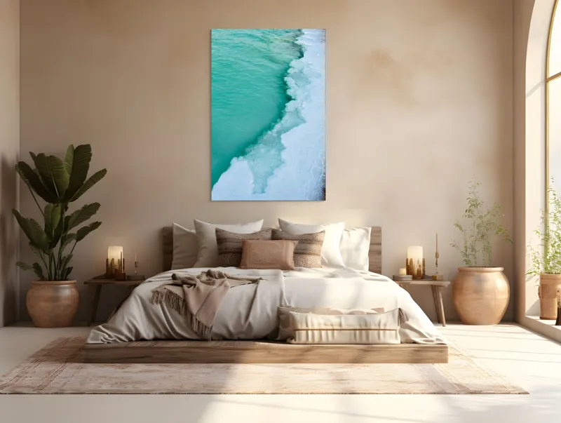 Tablou Canvas, "Valurile înghețate ale mării verzi", Turcoaz, Gheață, Ocean, Valuri, Mal, Spumă, Natură, Liniște, Frig, Contrast, 100 x 150 cm – poza 3