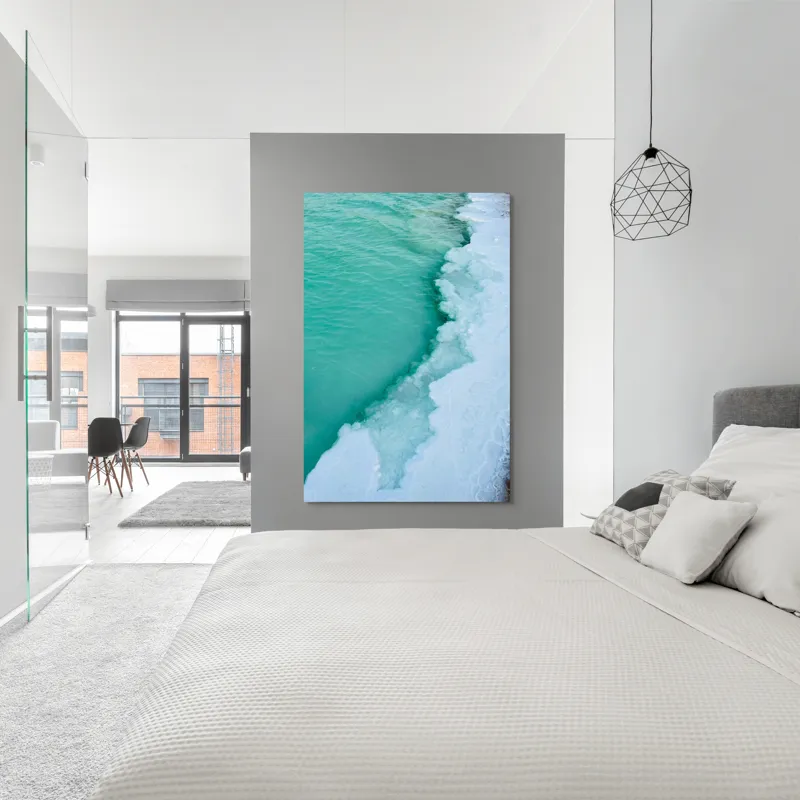 Tablou Canvas, "Valurile înghețate ale mării verzi", Turcoaz, Gheață, Ocean, Valuri, Mal, Spumă, Natură, Liniște, Frig, Contrast, 100 x 150 cm – poza 5