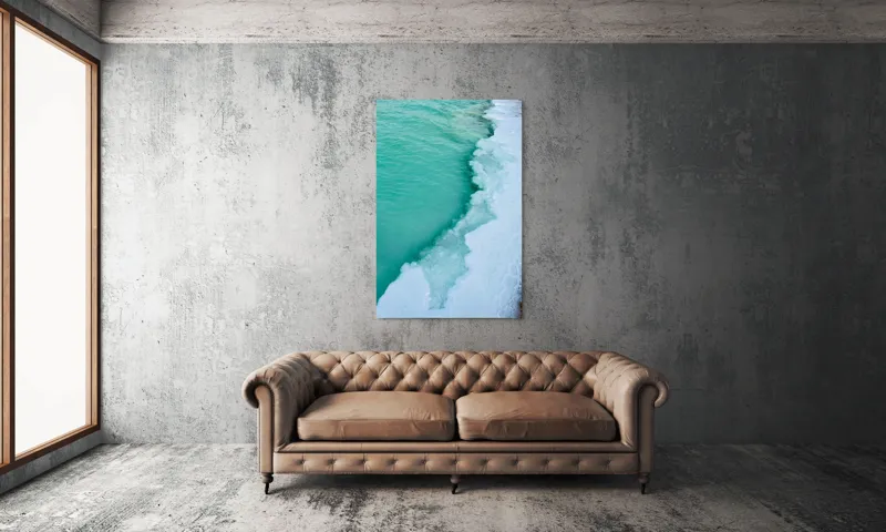 Tablou Canvas, "Valurile înghețate ale mării verzi", Turcoaz, Gheață, Ocean, Valuri, Mal, Spumă, Natură, Liniște, Frig, Contrast, 100 x 150 cm – poza 6
