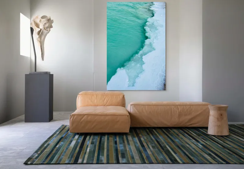 Tablou Canvas, "Valurile înghețate ale mării verzi", Turcoaz, Gheață, Ocean, Valuri, Mal, Spumă, Natură, Liniște, Frig, Contrast, 100 x 150 cm – poza 7