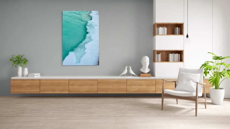 Tablou Canvas, "Valurile înghețate ale mării verzi", Turcoaz, Gheață, Ocean, Valuri, Mal, Spumă, Natură, Liniște, Frig, Contrast, 100 x 150 cm – poza 8
