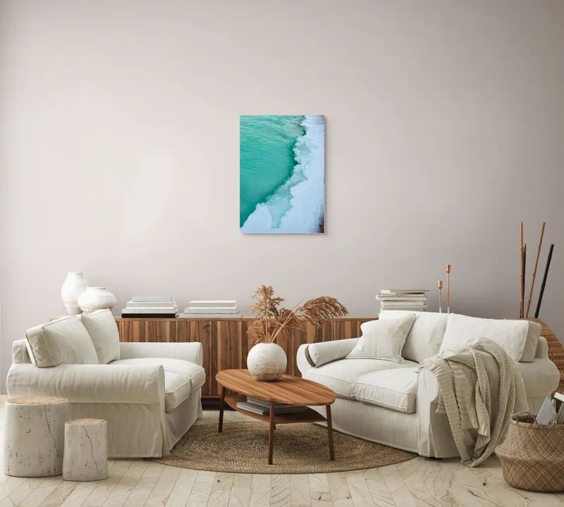 Tablou Canvas, "Valurile înghețate ale mării verzi", Turcoaz, Gheață, Ocean, Valuri, Mal, Spumă, Natură, Liniște, Frig, Contrast, 50 x 70 cm – poza 4