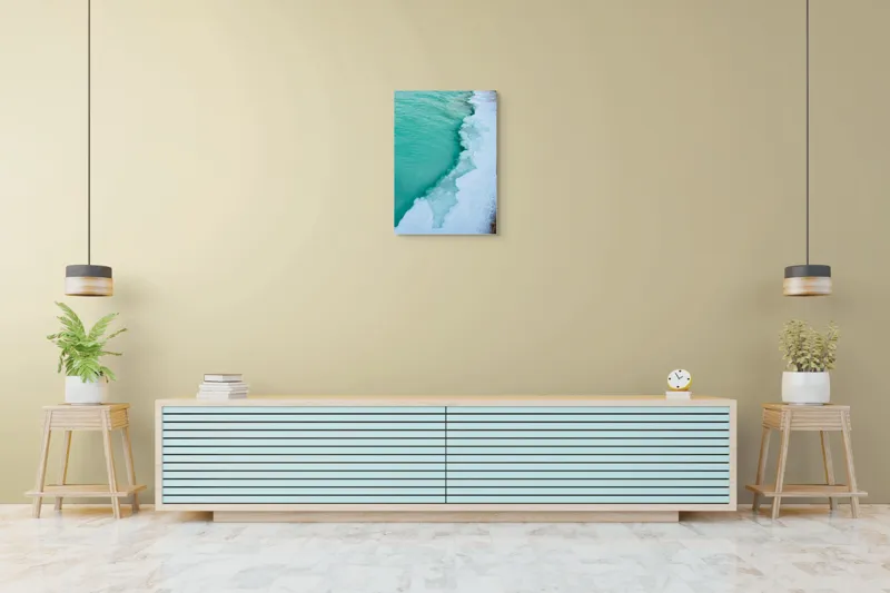 Tablou Canvas, "Valurile înghețate ale mării verzi", Turcoaz, Gheață, Ocean, Valuri, Mal, Spumă, Natură, Liniște, Frig, Contrast, 50 x 70 cm – poza 6